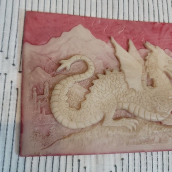 Vintage Pink Ancient Chinese Dragon Plaque Russ Saxton Mythical Magical Decor - Picture 5 of 10